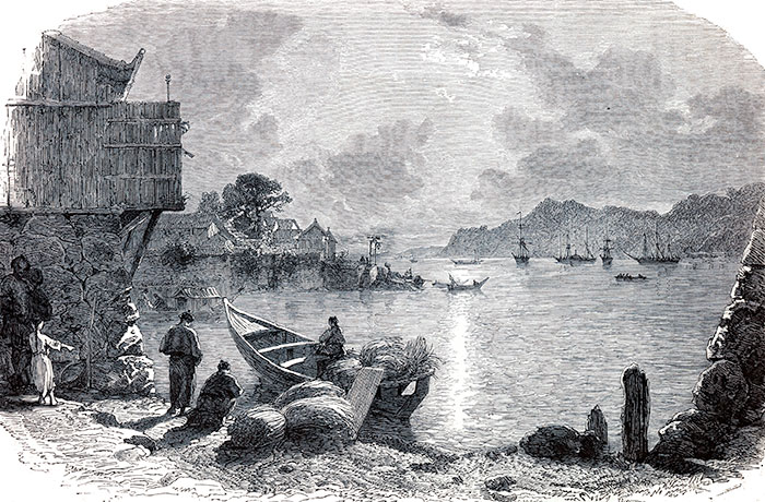 Baie de Nagasaki  vers 1870 - gravure reproduite et restaurée numériquement par © Norbert Pousseur