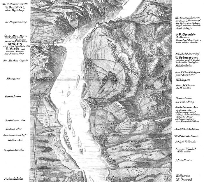 Les alentours de Bingen et Geisenheim en 1829 - reproduction © Norbert Pousseur