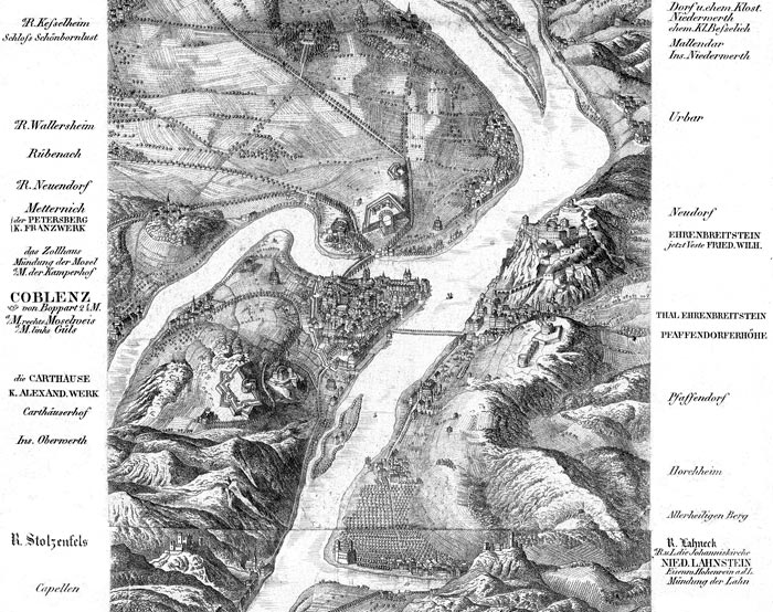 Les alentours de Coblence en 1829 - reproduction © Norbert Pousseur