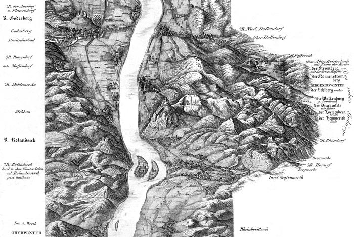 Les alentours de Rolandsseck en 1829 - reproduction © Norbert Pousseur