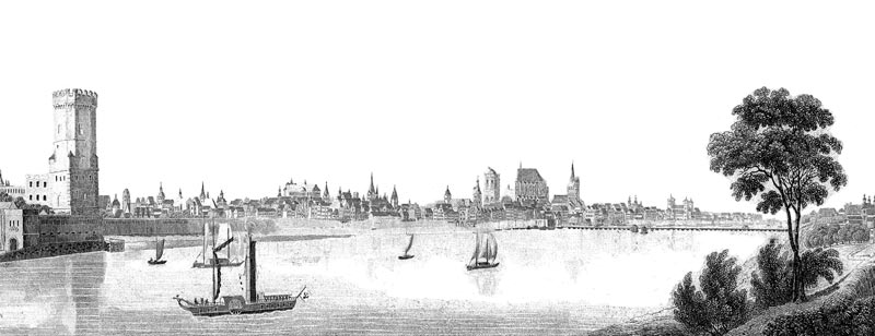 Panorama de Cologne en 1829 - Gravure  reproduite puis restaurée par © Norbert Pousseur