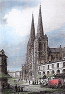 Zoom sur La cathédrale de Bordeaux - gravure reproduite puis restaurée numériquement par  © Norbert Pousseur