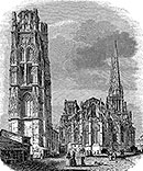 Zoom sur Pey-Berland et cathédrale de Bordeaux - gravure reproduite puis restaurée numériquement par  © Norbert Pousseur