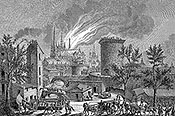 Zoom sur Incendie de la cathédrale de Bordeaux - gravure reproduite puis restaurée numériquement par  © Norbert Pousseur