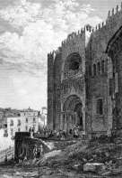 Pour zoom, Cathédrale de Coïmbre au Portugal vers 1840 - gravure reproduite et corrigée numériquement par © Norbert Pousseur