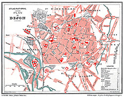Pour zoom, Plan du centre de Dijon - gravure reproduite et retouchée par © Norbert Pousseur