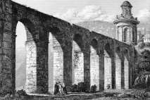 Pour zoom, Aqueduc d'Evora au Portugal vers 1840 - gravure reproduite et corrigée numériquement par © Norbert Pousseur