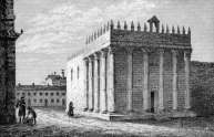 Pour zoom, Temple de Diane à Evora au Portugal vers 1840 - gravure reproduite et corrigée numériquement par © Norbert Pousseur