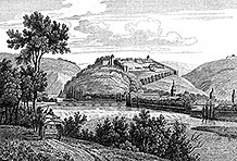 Besançon et sa citadelle vers 1830 - gravure reproduite et retouchée par © Norbert Pousseur