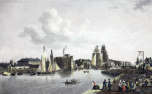Pour zoom, Jetée sud-est du Havre vers 1830 - gravure de L Garneray reproduite puis restaurée numériquement par © Norbert Pousseur