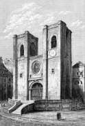 Pour zoom - Façade de la cathédrale  de Lisbonne vers 1840 - reproduction de la  gravure et corrections numériques par © Norbert Pousseur