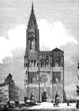 Pour zoom, la cathédrale de Strasbourg vers 1830 - gravure reproduite puis restaurée numériquement par © Norbert Pousseur