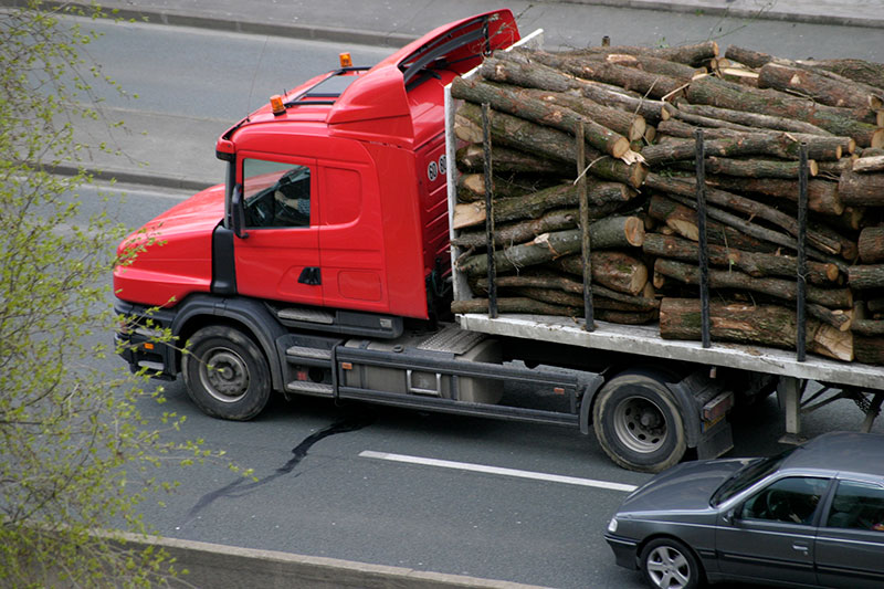 Camion à chargement de troncs d'arbre, sur route nationale traversant Angers - © Norbert Pousseur