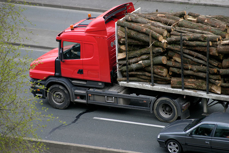 Camion à chargement de troncs d'arbre, sur route nationale traversant Angers - © Norbert Pousseur