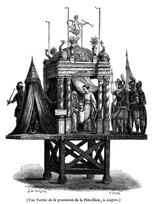 Une torche vers 1800 pour la Fête-Dieu d'Angers - gravure  reproduite et restaurée par © Norbert Pousseur