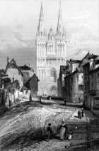 La cathédrale d'Angers vers 1850 - gravure  de Rouargue, reproduite et restaurée par © Norbert Pousseur