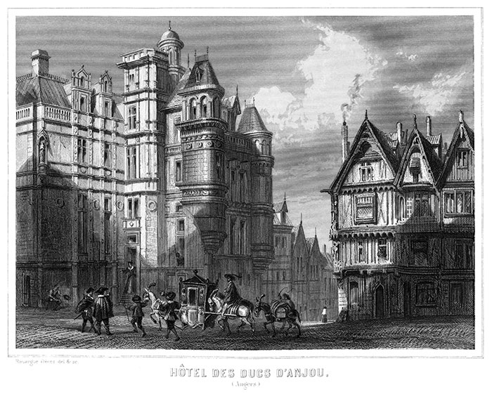 Hôtel des ducs d'Anjou à Angers vers 1850 - gravure  reproduite et restaurée par © Norbert Pousseur