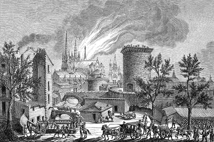 Incendie de la cathédrale de Bordeaux - gravure reproduite puis restaurée numériquement par  © Norbert Pousseur