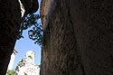 La tour du cimetière à travers une rue de chateaudouble - © Norbert Pousseur