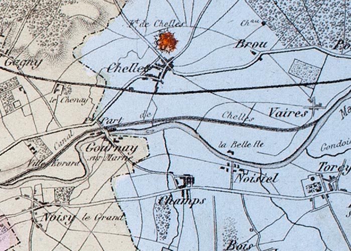 Carte de Vuillemin vers 1880 avec Chelles - Reproduction © Norbert Pousseur