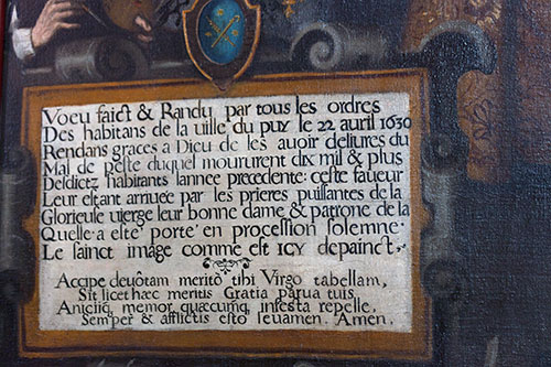 Texte de l'ex-voto relatif à la peste de 1630 dans la cathédrale du Puy en Velay - © Norbert Pousseur