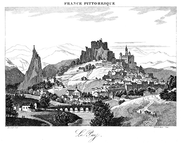 Vue générale du Puy en Velay vers 1830 - gravure reproduite et restaurée par © Norbert Pousseur 