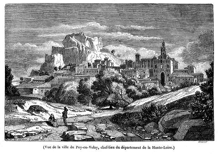 Vue générale du Puy en Velay vers 1830 - gravure reproduite et restaurée par © Norbert Pousseur 