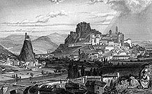 Le Puy en Velay depuis 'Espailly avant 1860 par Rouargues - gravure reproduite et restaurée par © Norbert Pousseur 