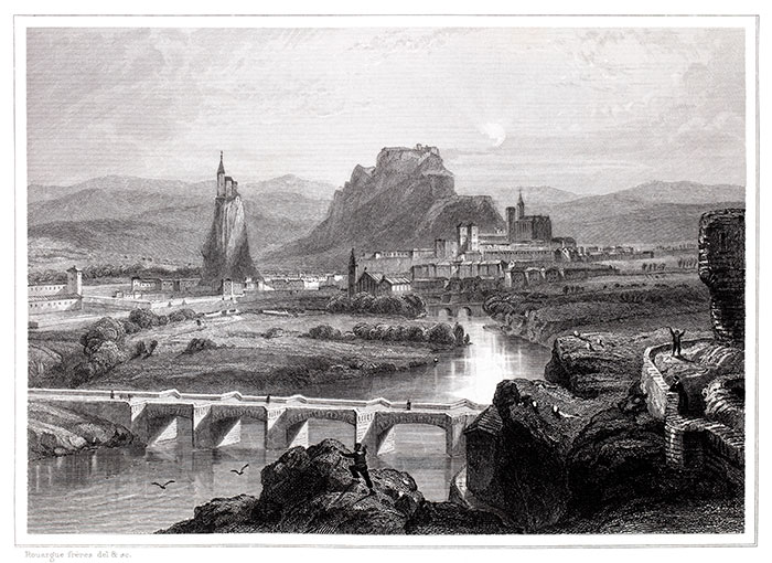 Gravure du Puy en Velay par les frères Rouargues -  gravure reproduite et restaurée par © Norbert Pousseur 