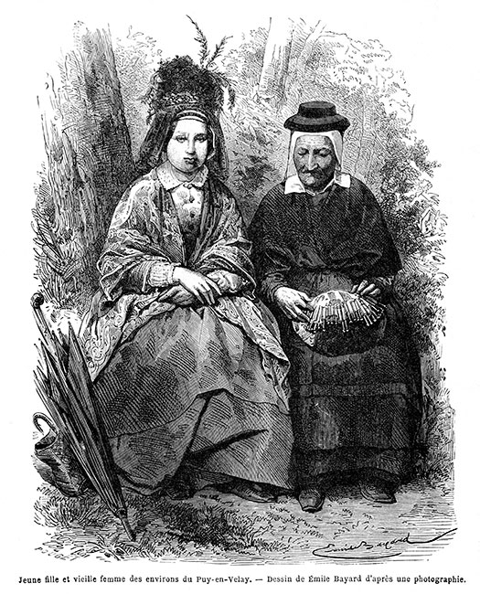 Dentellière et jeune fille du Puy en Velay - gravure reproduite et restaurée par © Norbert Pousseur 