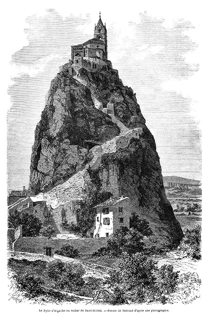 Dyke d'Aiguilhe du Puy en Velay - gravure reproduite et restaurée par © Norbert Pousseur 