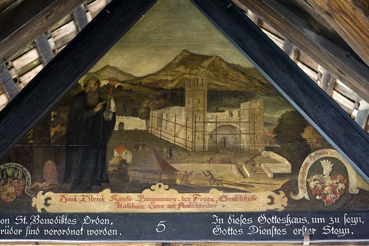 Construction de l'église cathédrale - Tableau du pont de la Chapelle de Lucerne - © Norbert Pousseur