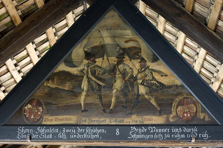 Les drapeaux de la ville - Tableau du pont de la Chapelle de Lucerne - © Norbert Pousseur