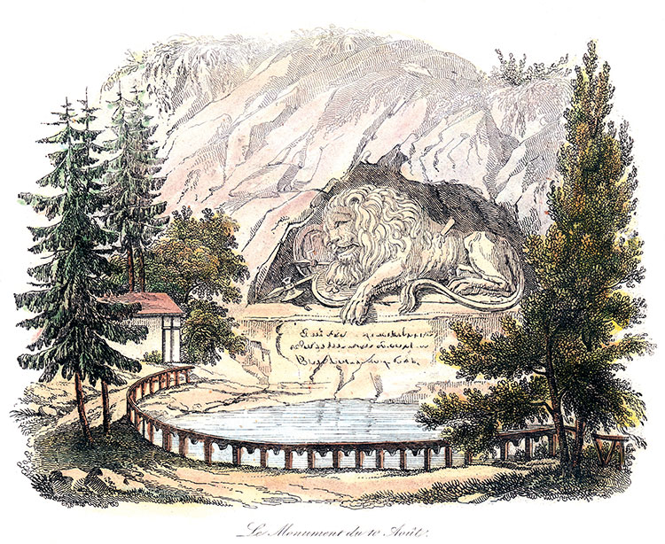 Le Lion de Thorwaldsen, vers 1830 - gravure reproduite et resataurée numériquement par - © Norbert Pousseur