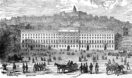 La place Bellecour, gravure issue de l'ouvrage "Jacquard" de Gaston Bonnefond - reproduction Norbert Pousseur