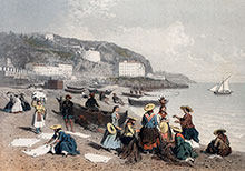 Vignette : Pêcheurs à la plage des Ponchettes  - gravure reproduite et restaurée numériquement par © Norbert Pousseur