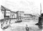Zoom sur Le port de Singapour vers 1832 - gravure reproduite et restaurée numériquement par © Norbert Pousseur