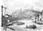Zoom sur Un coin du port de Singapour vers 1832 - gravure reproduite et restaurée numériquement par © Norbert Pousseur