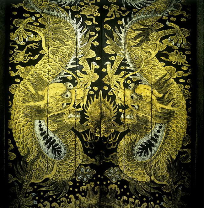 Porte au dragons du temple Thian Hock Keng à Singapour en 1989 - © Norbert Pousseur