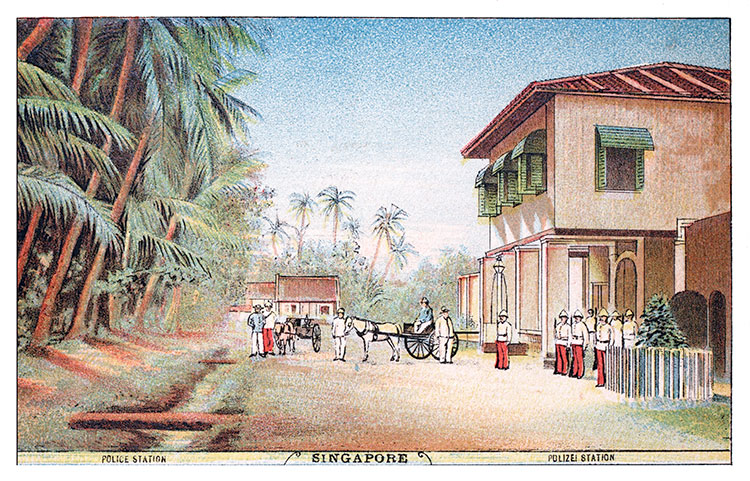 La genbdarmerie de Singapour en 1885 - gravure reproduite et restaurée numériquement par © Norbert Pousseur