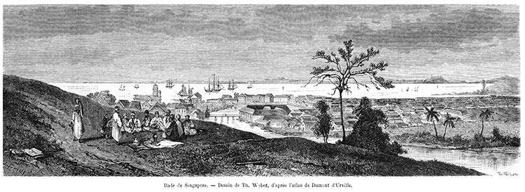 Deuxième rade de Singapour vers 1860 - gravure reproduite et restaurée numériquement par © Norbert Pousseur