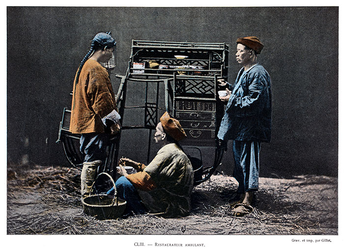 En Chine, restaurateur ambulant  - Photo colorisée de 1900 reproduite puis restaurée par  © Norbert Pousseur