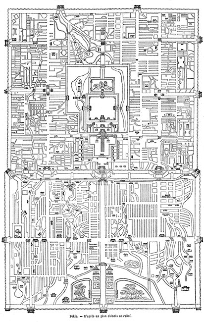 Carte en relief de Pékin - Gravure de 1864 reproduite puis restaurée par  © Norbert Pousseur