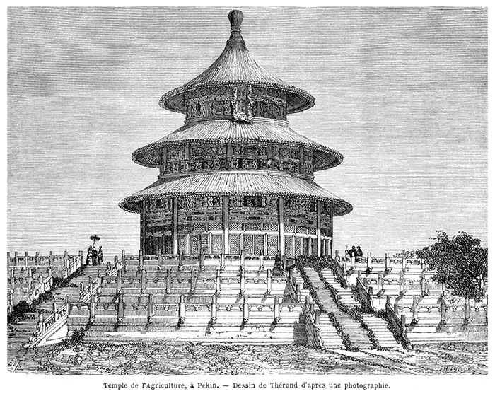 Temple de l'agriculture à Pékin - Gravure de 1864 reproduite puis restaurée par  © Norbert Pousseur
