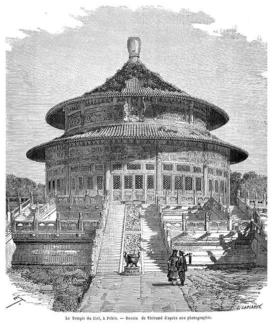 Temple du Ciel à Pékin - Gravure de 1864 reproduite puis restaurée par  © Norbert Pousseur