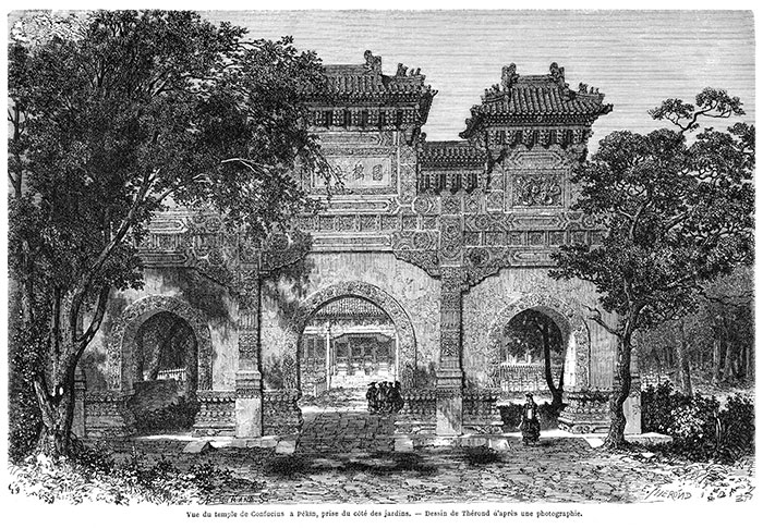 Temple de Confucius à Pékin - Gravure de 1864 reproduite puis restaurée par  © Norbert Pousseur