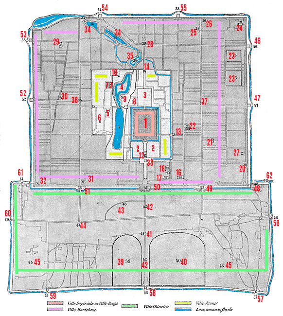 Plan de Pékin en 1860 - Gravure de 1864 reproduite puis restaurée par  © Norbert Pousseur