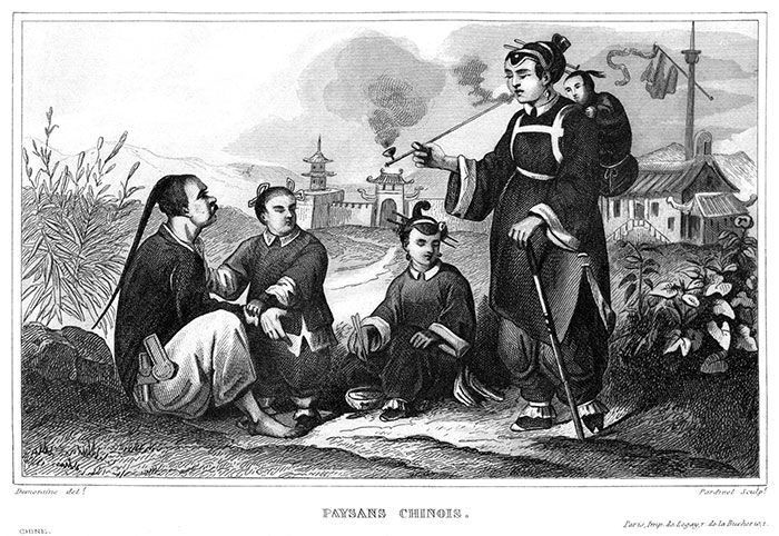 Paysans chinois en bord de route - gravure de Demoraine de 1858,  reproduite puis restaurée par  © Norbert Pousseur